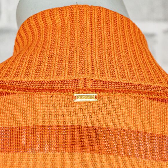 ST. JOHN Open Front Cardigan Sweater Orange Stripe Wool Blend Medium - Picture 11 of 11